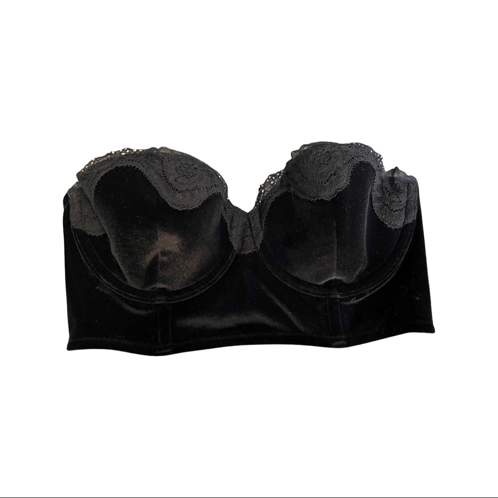VICTORIA’S SECRET VELVET & LACE STRAPLESS BUSTIER BRA 32C